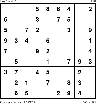 The grouppuzzles.com Easy Sudoku puzzle for Saturday January 25, 2025