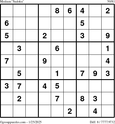 The grouppuzzles.com Medium Sudoku puzzle for Saturday January 25, 2025