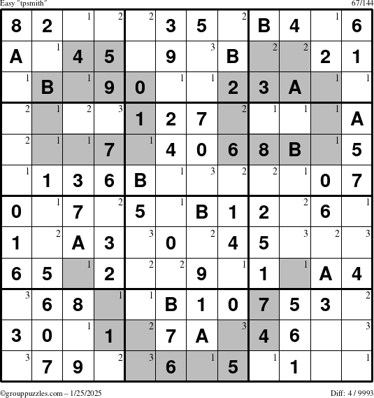 The grouppuzzles.com Easy tpsmith puzzle for Saturday January 25, 2025 with the first 3 steps marked