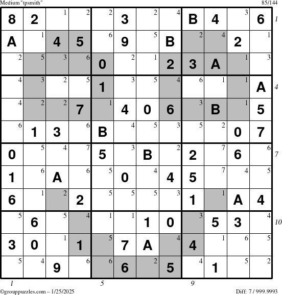 The grouppuzzles.com Medium tpsmith puzzle for Saturday January 25, 2025 with all 7 steps marked