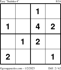 The grouppuzzles.com Easy Sudoku-4 puzzle for Thursday January 2, 2025