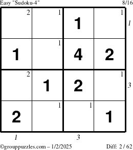 The grouppuzzles.com Easy Sudoku-4 puzzle for Thursday January 2, 2025 with all 2 steps marked