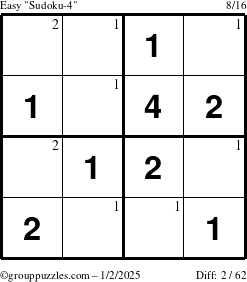 The grouppuzzles.com Easy Sudoku-4 puzzle for Thursday January 2, 2025 with the first 2 steps marked