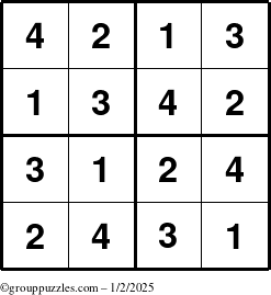 The grouppuzzles.com Answer grid for the Sudoku-4 puzzle for Thursday January 2, 2025