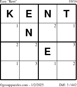 The grouppuzzles.com Easy Kent puzzle for Thursday January 2, 2025 with the first 3 steps marked