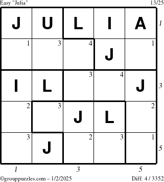 The grouppuzzles.com Easy Julia puzzle for Thursday January 2, 2025 with all 4 steps marked