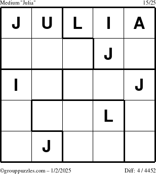 The grouppuzzles.com Medium Julia puzzle for Thursday January 2, 2025