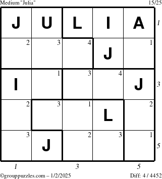 The grouppuzzles.com Medium Julia puzzle for Thursday January 2, 2025 with all 4 steps marked