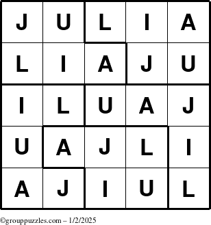 The grouppuzzles.com Answer grid for the Julia puzzle for Thursday January 2, 2025