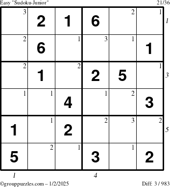 The grouppuzzles.com Easy Sudoku-Junior puzzle for Thursday January 2, 2025 with all 3 steps marked