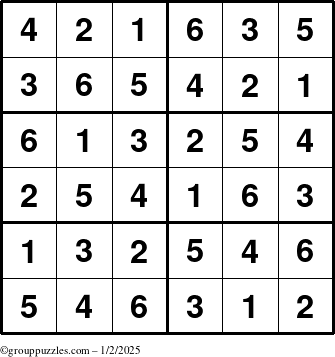 The grouppuzzles.com Answer grid for the Sudoku-Junior puzzle for Thursday January 2, 2025