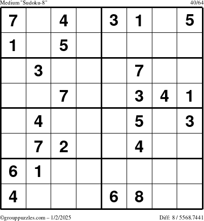 The grouppuzzles.com Medium Sudoku-8 puzzle for Thursday January 2, 2025