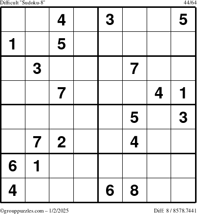 The grouppuzzles.com Difficult Sudoku-8 puzzle for Thursday January 2, 2025