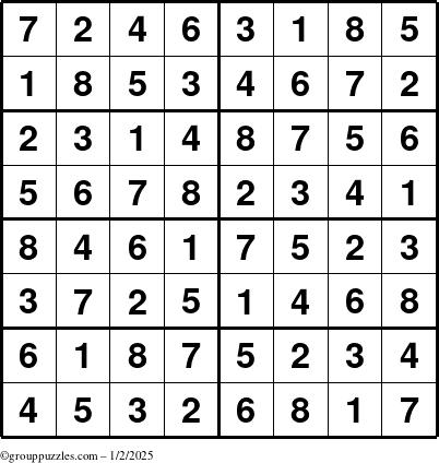 The grouppuzzles.com Answer grid for the Sudoku-8 puzzle for Thursday January 2, 2025