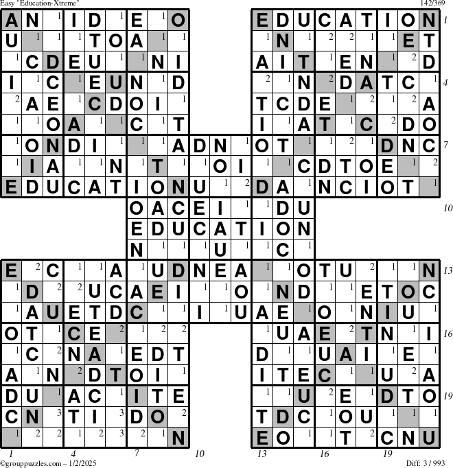 The grouppuzzles.com Easy Education-Xtreme puzzle for Thursday January 2, 2025 with all 3 steps marked