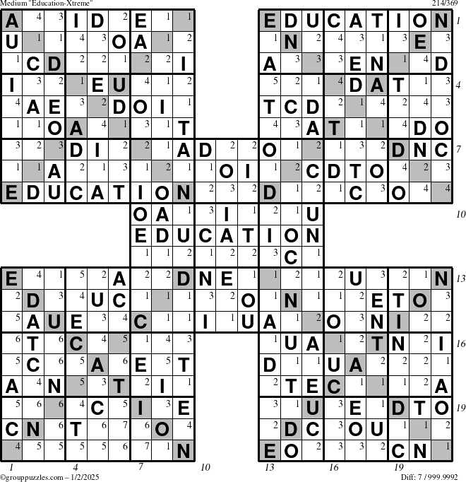 The grouppuzzles.com Medium Education-Xtreme puzzle for Thursday January 2, 2025 with all 7 steps marked