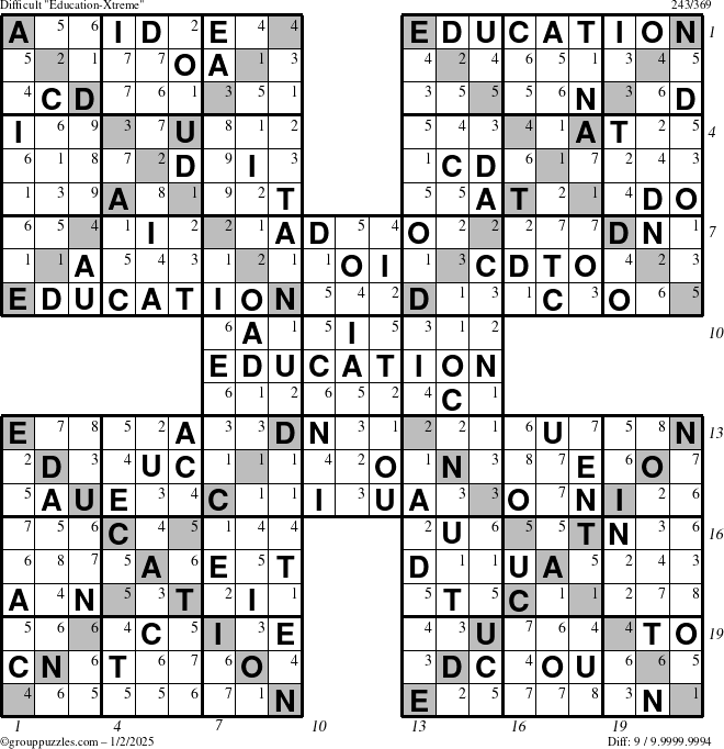 The grouppuzzles.com Difficult Education-Xtreme puzzle for Thursday January 2, 2025 with all 9 steps marked