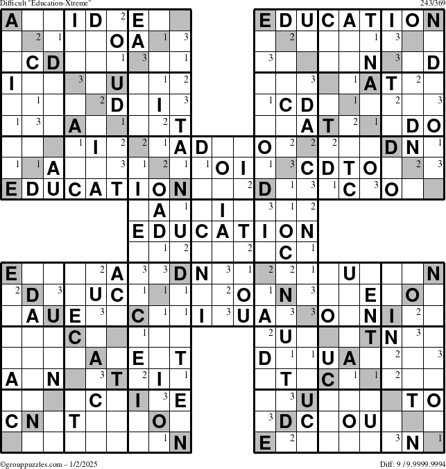 The grouppuzzles.com Difficult Education-Xtreme puzzle for Thursday January 2, 2025 with the first 3 steps marked