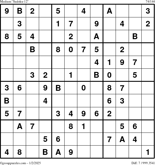 The grouppuzzles.com Medium Sudoku-12 puzzle for Thursday January 2, 2025