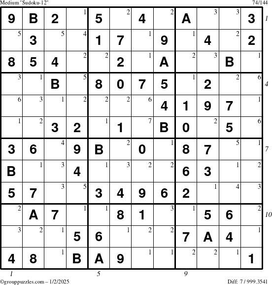 The grouppuzzles.com Medium Sudoku-12 puzzle for Thursday January 2, 2025 with all 7 steps marked