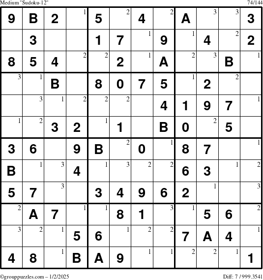 The grouppuzzles.com Medium Sudoku-12 puzzle for Thursday January 2, 2025 with the first 3 steps marked