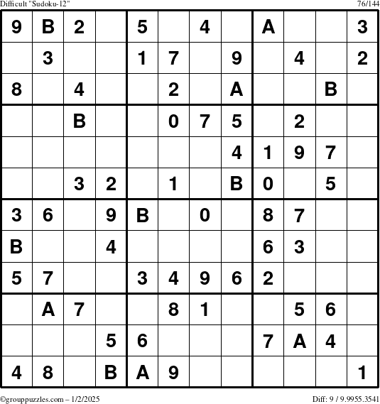 The grouppuzzles.com Difficult Sudoku-12 puzzle for Thursday January 2, 2025