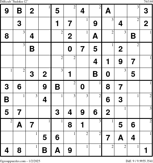 The grouppuzzles.com Difficult Sudoku-12 puzzle for Thursday January 2, 2025 with the first 3 steps marked