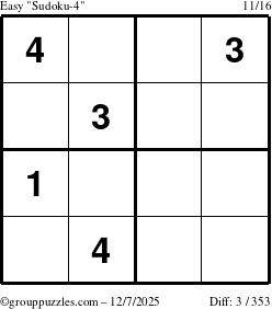 The grouppuzzles.com Easy Sudoku-4 puzzle for Sunday December 7, 2025