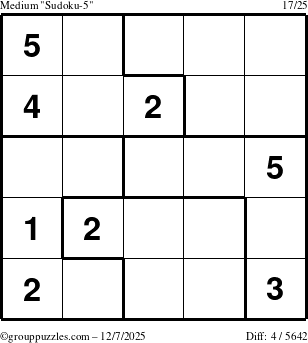 The grouppuzzles.com Medium Sudoku-5 puzzle for Sunday December 7, 2025