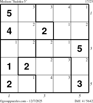 The grouppuzzles.com Medium Sudoku-5 puzzle for Sunday December 7, 2025 with all 4 steps marked
