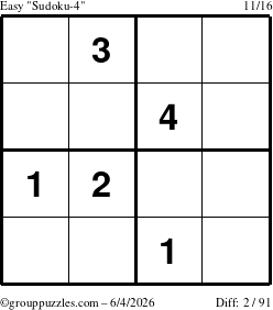 The grouppuzzles.com Easy Sudoku-4 puzzle for Thursday June 4, 2026