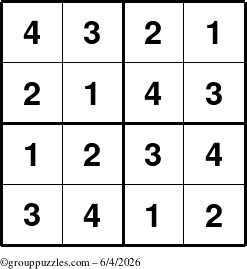 The grouppuzzles.com Answer grid for the Sudoku-4 puzzle for Thursday June 4, 2026