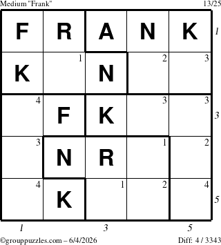 The grouppuzzles.com Medium Frank puzzle for Thursday June 4, 2026 with all 4 steps marked