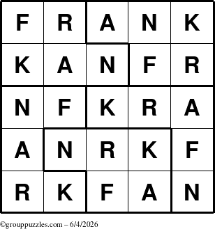 The grouppuzzles.com Answer grid for the Frank puzzle for Thursday June 4, 2026