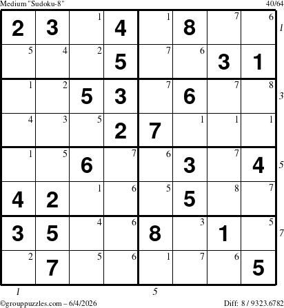 The grouppuzzles.com Medium Sudoku-8 puzzle for Thursday June 4, 2026, suitable for printing, with all 8 steps marked