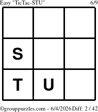 The grouppuzzles.com Easy TicTac-STU puzzle for Thursday June 4, 2026