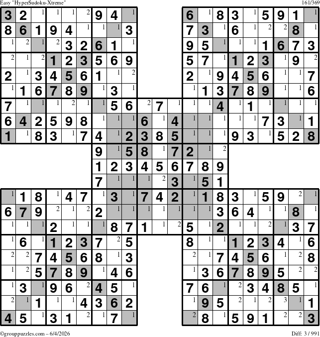 The grouppuzzles.com Easy cover-HyperXtreme puzzle for Thursday June 4, 2026 with the first 3 steps marked