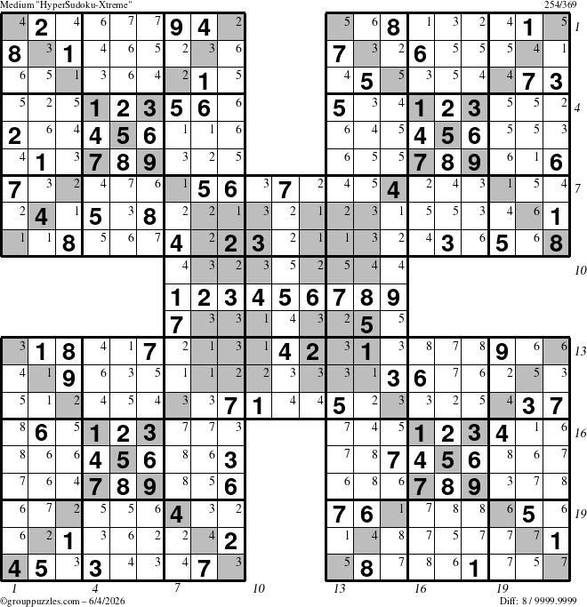 The grouppuzzles.com Medium cover-HyperXtreme puzzle for Thursday June 4, 2026 with all 8 steps marked