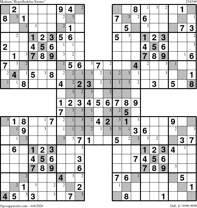 The grouppuzzles.com Medium cover-HyperXtreme puzzle for Thursday June 4, 2026 with the first 3 steps marked