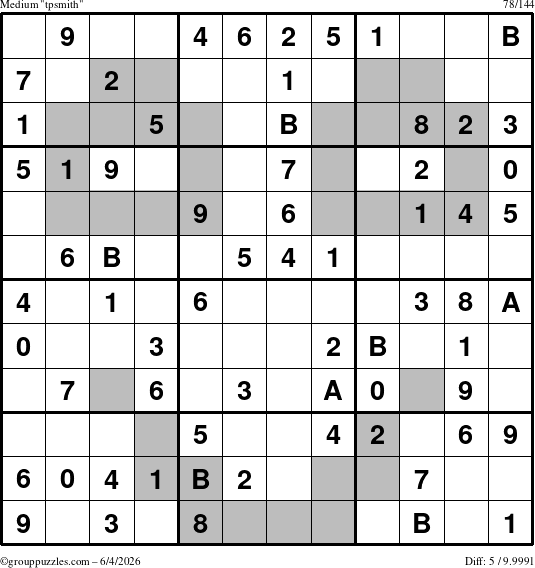 The grouppuzzles.com Medium tpsmith puzzle for Thursday June 4, 2026