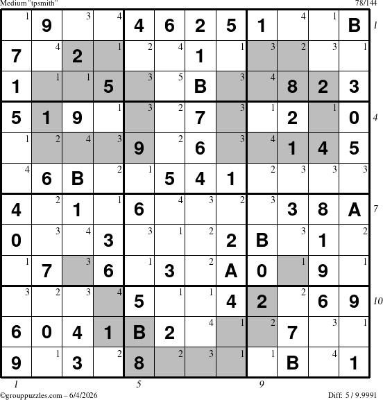 The grouppuzzles.com Medium tpsmith puzzle for Thursday June 4, 2026 with all 5 steps marked