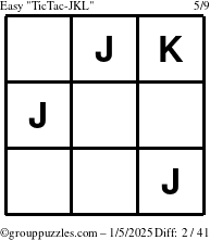 The grouppuzzles.com Easy TicTac-JKL puzzle for Sunday January 5, 2025