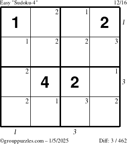 The grouppuzzles.com Easy Sudoku-4 puzzle for Sunday January 5, 2025 with all 3 steps marked