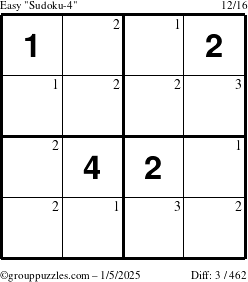 The grouppuzzles.com Easy Sudoku-4 puzzle for Sunday January 5, 2025 with the first 3 steps marked