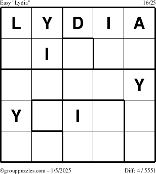 The grouppuzzles.com Easy Lydia puzzle for Sunday January 5, 2025