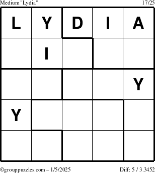 The grouppuzzles.com Medium Lydia puzzle for Sunday January 5, 2025