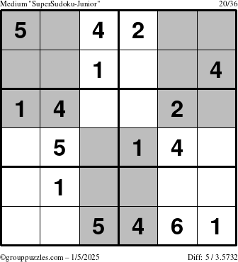 The grouppuzzles.com Medium SuperSudoku-Junior puzzle for Sunday January 5, 2025