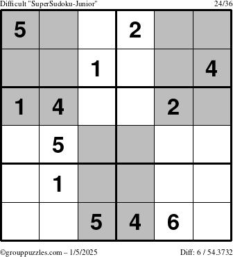 The grouppuzzles.com Difficult SuperSudoku-Junior puzzle for Sunday January 5, 2025