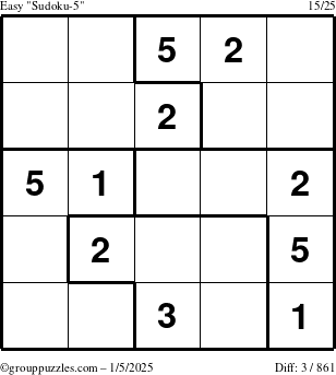 The grouppuzzles.com Easy Sudoku-5 puzzle for Sunday January 5, 2025