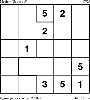 The grouppuzzles.com Medium Sudoku-5 puzzle for Sunday January 5, 2025